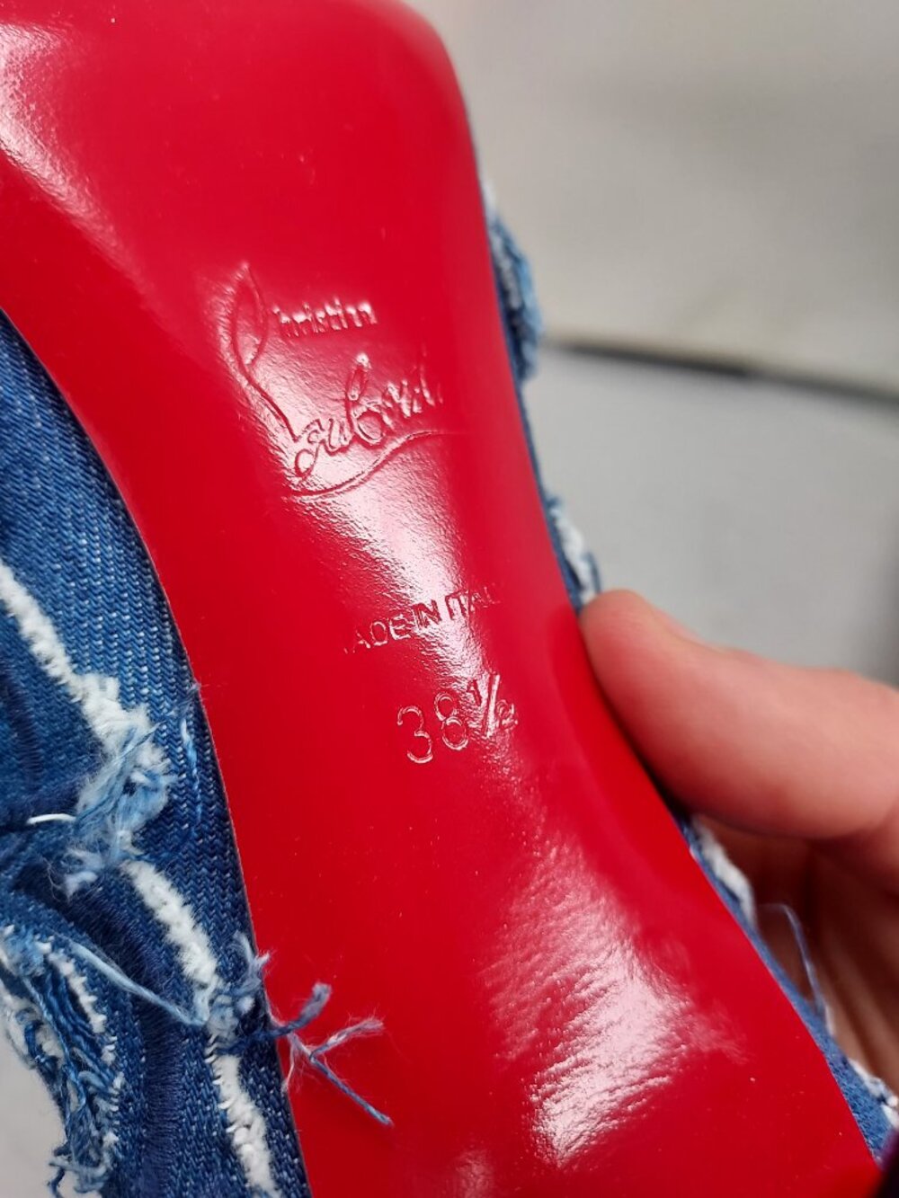 Christian Louboutin Blue Kate Toile Denim Brode Heel Shoe - Picture 5 of 11